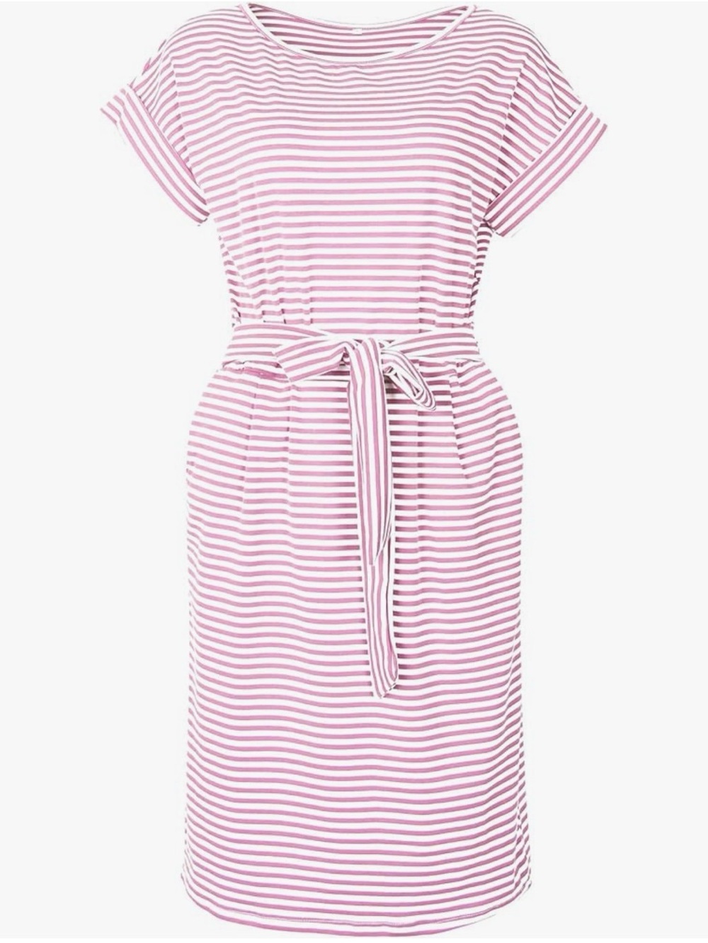 Pink Striped Belted Knit Dress